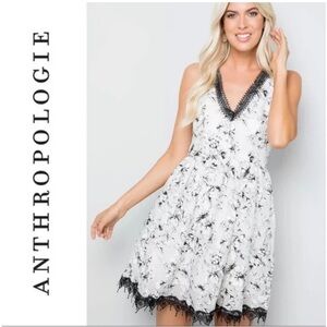 Anthropologie Everleigh Floral Crochet Dress Black White